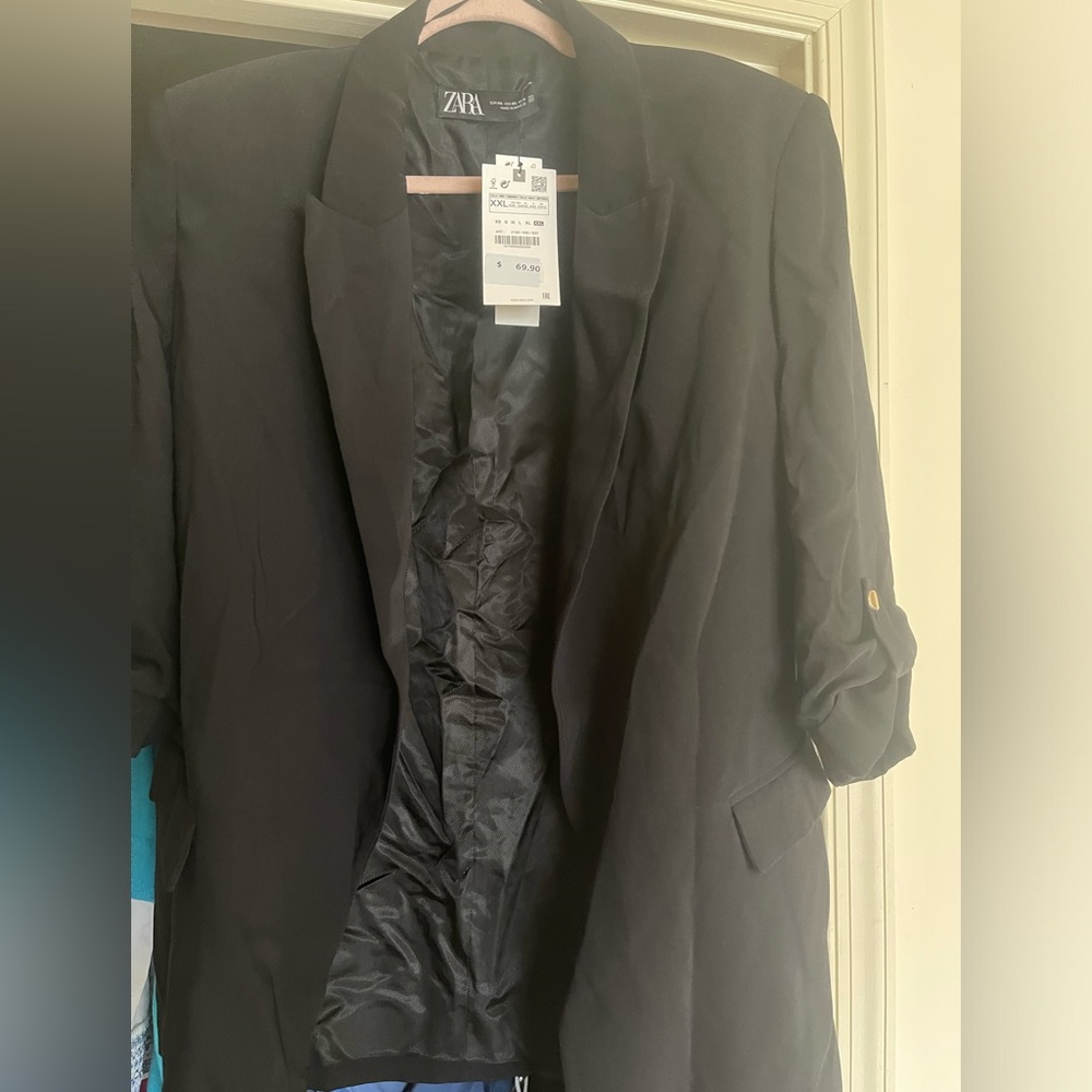 Black Blazer with 3/4 cuffed sleeve and gold detailed button
